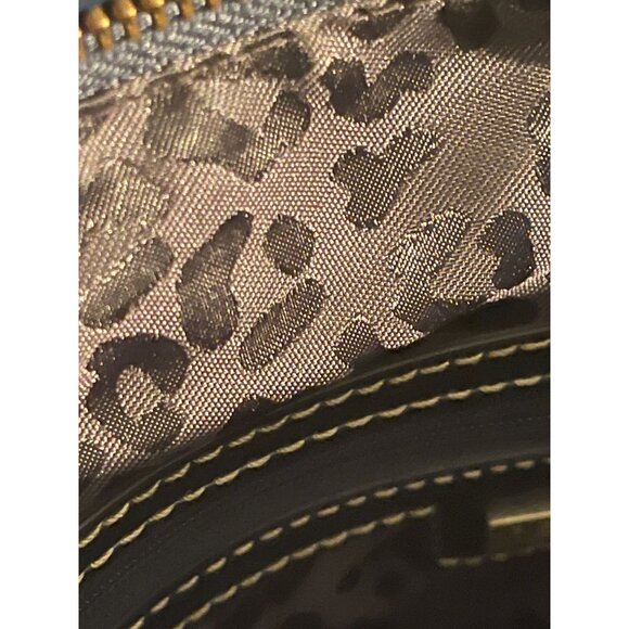 Perlina New York Navy Blue Faux Leather Shoulder Bag With Leopard Print Lining & - Picture 7 of 16